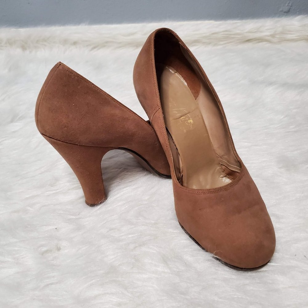 Vintage 1940s Vogue Original Mademoiselle Shoes, Round Toe, Tan Suede, 5